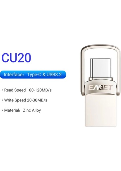 CU20 64Gb.Usb 3.2 ve Type-C Girişli Tüm Telefonlara İphone 15/16 Serisine Samsung Xiaomi Huawei Oppo Uygun Süper Hızlı Usb Flash Bellek Otg Çift Giriş Metal Sağlam ve Orginal
