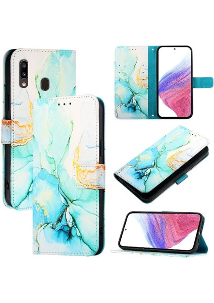 Samsung Galaxy A20/A30 Kickstand Cüzdan Mermer Desen Pu Deri (Yurt Dışından)