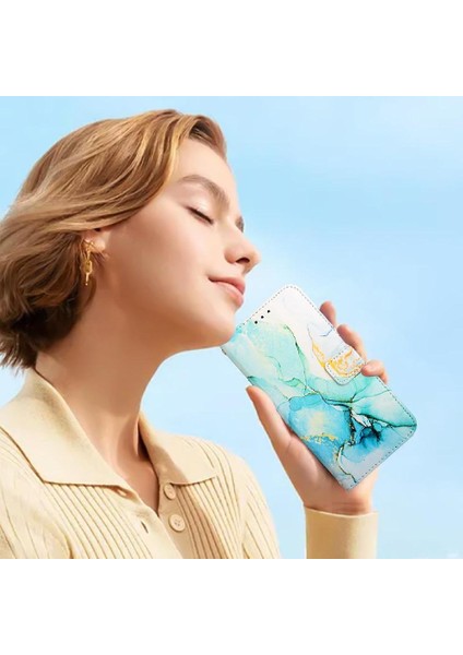 Samsung Galaxy A8 2018 Mermer Desen Cüzdan Kickstand Pu Deri (Yurt Dışından)
