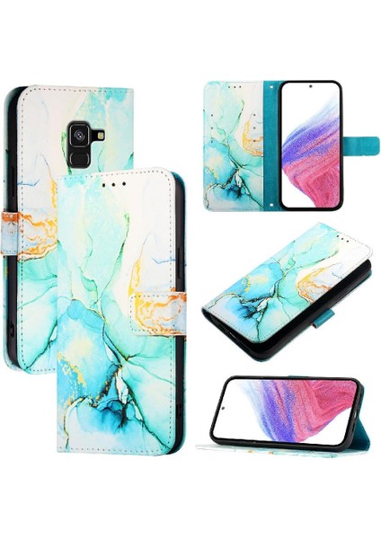 Samsung Galaxy A8 2018 Mermer Desen Cüzdan Kickstand Pu Deri (Yurt Dışından)