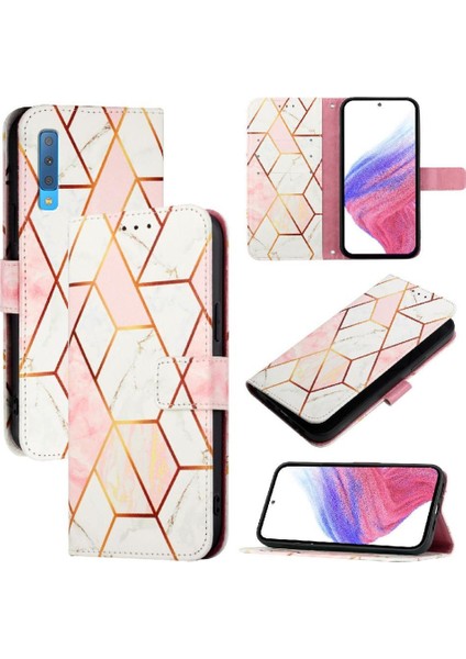 Samsung Galaxy A7 2018 Cüzdan Pu Deri Kickstand Mermer Desen (Yurt Dışından)