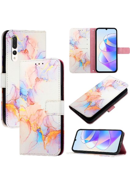 Huawei P20 Pro Pu Deri Cüzdan Mermer Desen Kickstand Için Kılıf (Yurt Dışından)