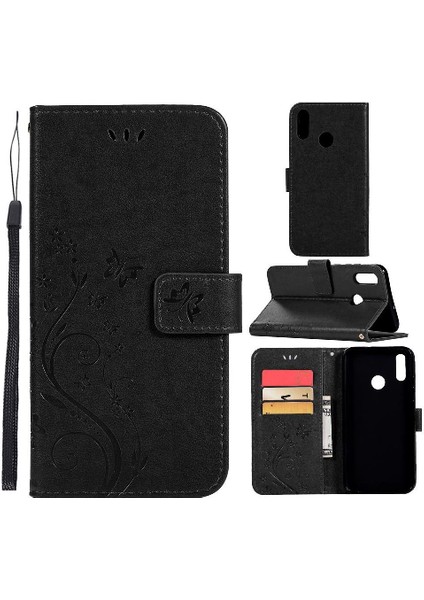 Huawei P Akıllı 2019 Kart Tutucu Için Kickstand Pu Deri Bilek Durumda (Yurt Dışından)