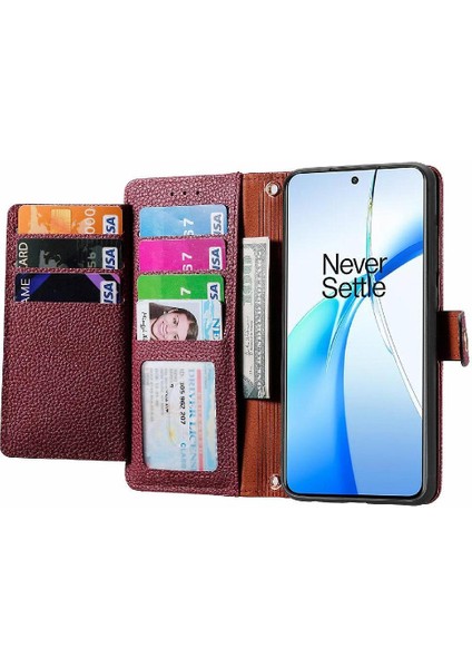 Oneplus Nord Ce4 Deri Kılıf Için Flip Case Darbeye Aşk Fermuar Cüzdan (Yurt Dışından)