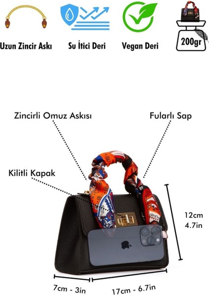 Shaya Kapaklı Mini Zincir Askılı Çapraz Çanta GY002 Siyah Naturel