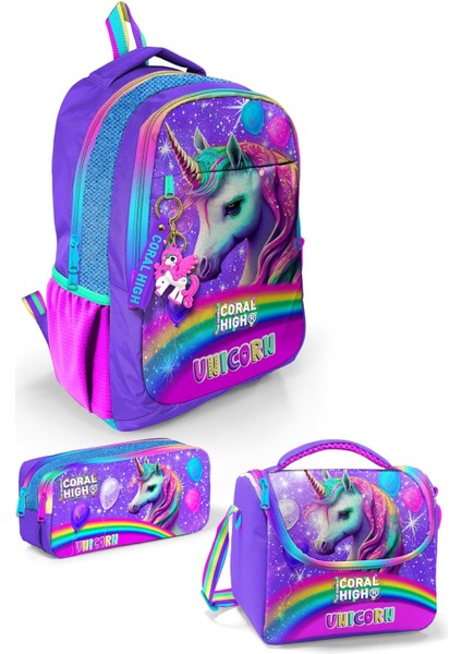 Kids Mor Simli Unicorn Desenli 3’lü Okul Çanta Seti SET0123663