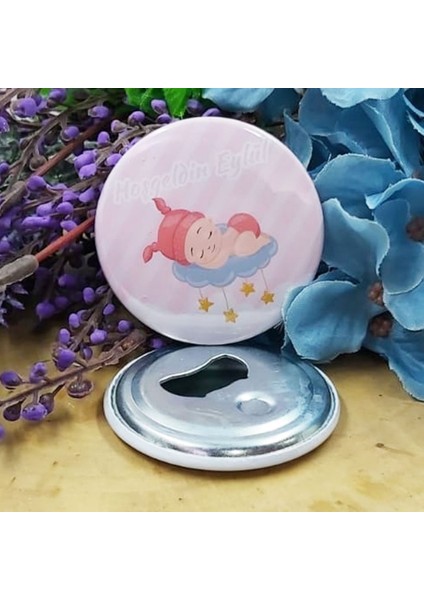 15 Adet Bulut Üstünde Uyuyan Bebek Konsept Baskılı Bebek Şekeri Metal Magnet Açacak 58 mm