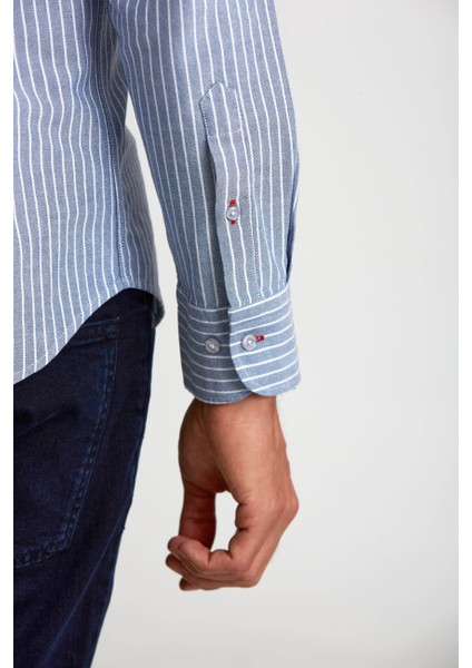 Modern Fit Paşa Yaka Düğmeli Çizgili Lacivert Erkek Gömlek GMCZG1622300205_D39 modelleri
