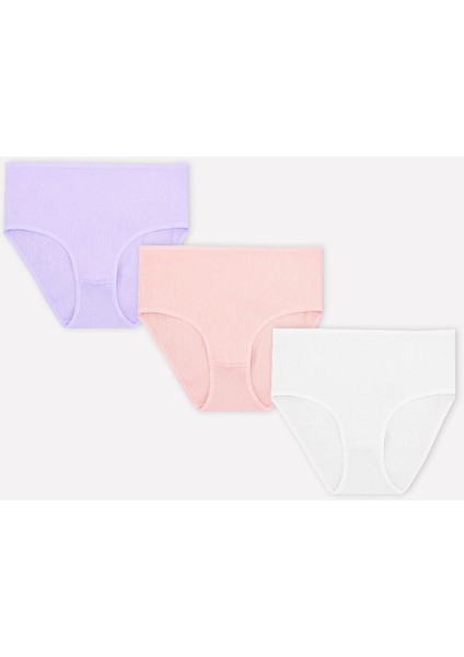 Ekru Lila Pembe 3lü Lazer Kesim Yüksek Bel Külot