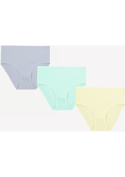 Sarı Mint Indigo 3lü Lazer Kesim Yüksek Bel Külot