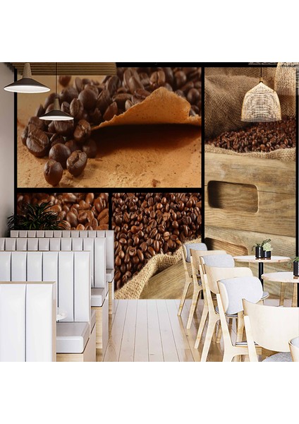 Kahve Çekirdekli Cafe Duvar Kağıdı Baskı