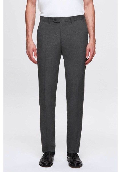 Slim Fit Gri Düz Mono Yaka Çift Yırtmaçlı Astarlı Takim Elbise 4HF05ORT01577