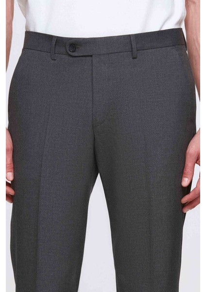 Slim Fit Gri Düz Mono Yaka Çift Yırtmaçlı Astarlı Takim Elbise 4HF05ORT01577