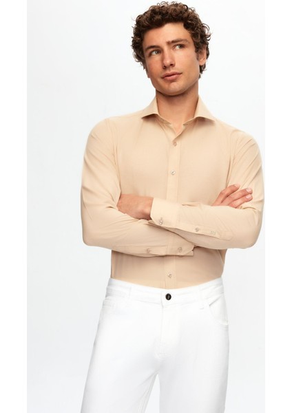 Slim Fit Bej İtalyan Yaka Gömlek 2HF02ORT5185 fiyatları