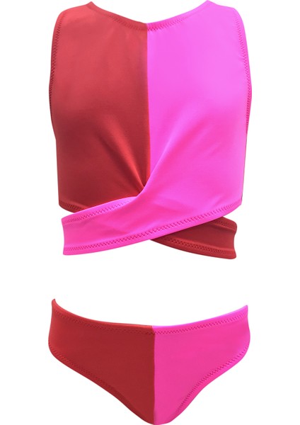 Omuz Askılı Çift Renk Çapraz Bağlama 50UV Kız Çocuk Bikini Takımı BY NESSI BYRD