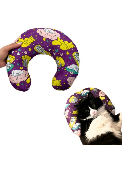 Pisipisiesta Kedi Yastığı Mor Renkli Kedi Sarılma ve Uyku Minderi 30 cm Kedi Uyku Oyuncağı