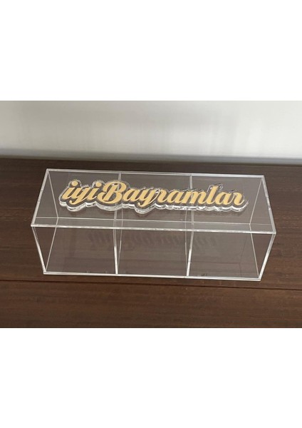 Şeffaf Akrilik Sergi Kutusu - Iyi Bayramlar Yazılı Kapaklı 30X10X10CM