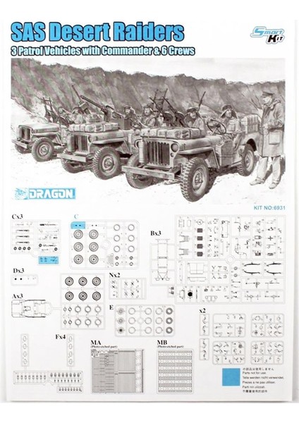 6931 1/35 Cip (3 Adet), Sas Çöl Komandoları (3 Adet) ve Komutanları Plastik Model Kit Seti modelleri
