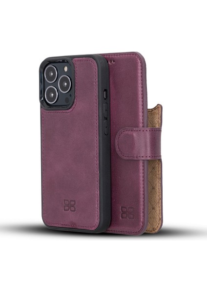 Apple iPhone 13 Pro Uyumlu Deri Cüzdanlı Kılıf Cz7 Mor