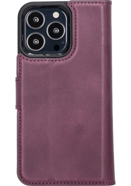Apple iPhone 13 Pro Uyumlu Deri Cüzdanlı Kılıf Cz7 Mor