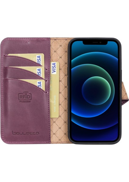 Apple iPhone 13 Pro Uyumlu Deri Cüzdanlı Kılıf Cz7 Mor
