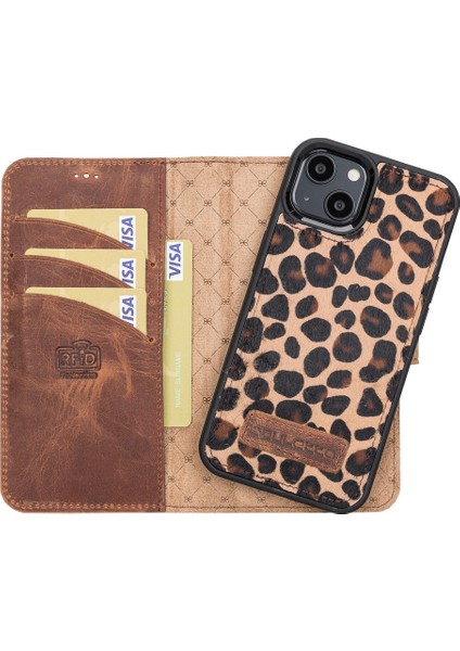 Apple iPhone 13 Uyumlu Deri Cüzdanlı Kılıf Leo-1 Leopar fiyatları