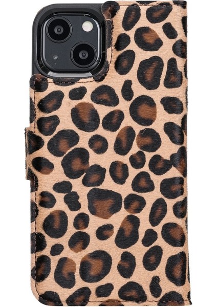 Apple iPhone 13 Uyumlu Deri Cüzdanlı Kılıf Leo-1 Leopar indirimleri
