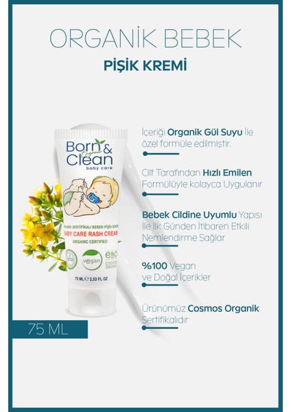 Born & Clean Organik Bebek Pişik Kremi - 75ML