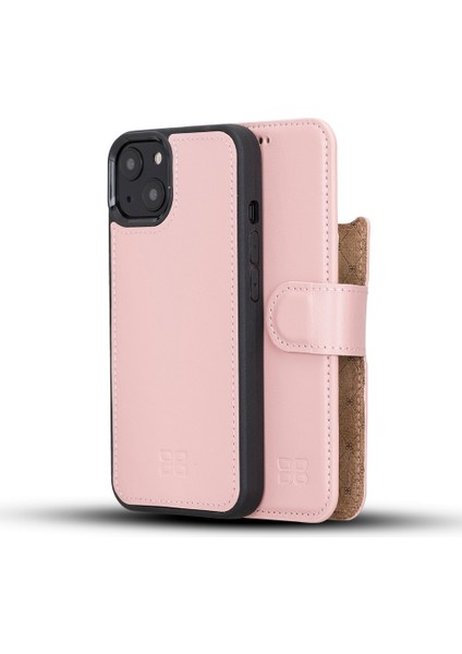 Apple iPhone 13 Uyumlu Deri Cüzdanlı Kılıf Nu2 Pembe