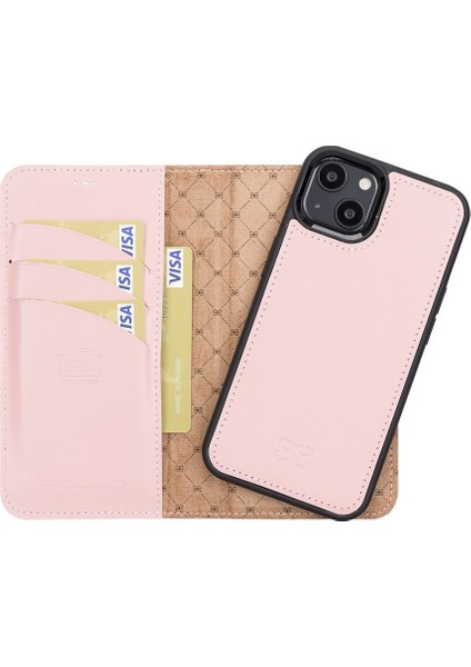 Apple iPhone 13 Uyumlu Deri Cüzdanlı Kılıf Nu2 Pembe fiyatları