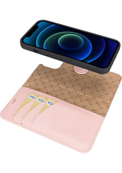 Apple iPhone 13 Uyumlu Deri Cüzdanlı Kılıf Nu2 Pembe modelleri