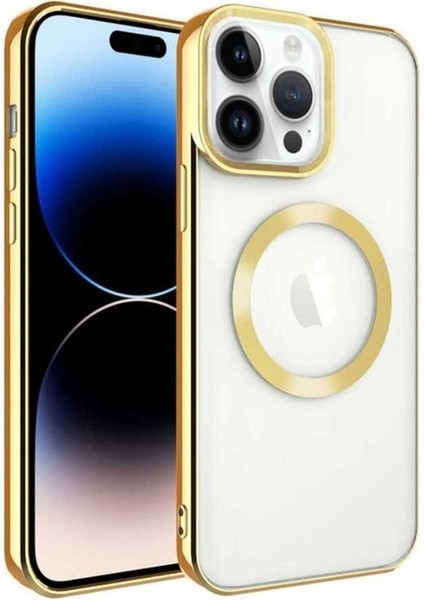 Apple iPhone 14 Pro Uyumlu Kılıf Magsafe Wireless Şarj Özellikli Setro Silikon, Gold