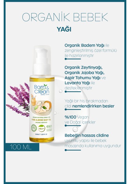 Born & Clean Organik Bebek Yağı - 100ML %100 Doğal