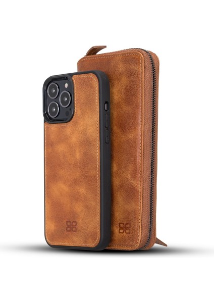 Apple iPhone 13 Pro Max Uyumlu Deri Zip Kılıf TN11