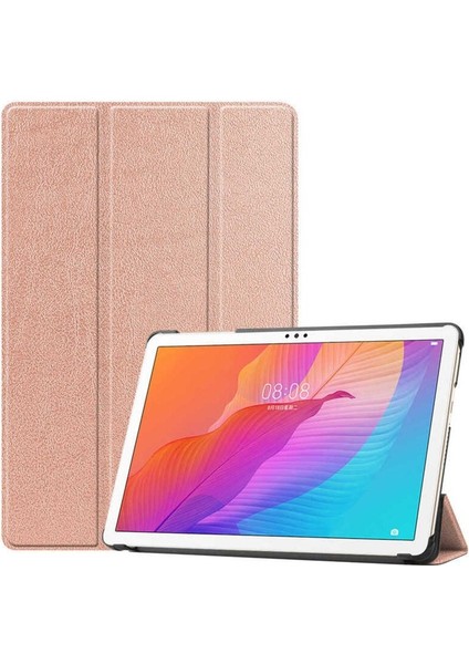 Huawei Matepad T10S Uyumlu Tablet Kılıfı Smart Cover Standlı Akıllı Kılıf, Rose Gold