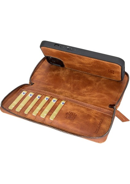 Apple iPhone 13 Mini Uyumlu Deri Zip Kılıf TN11 Taba modelleri
