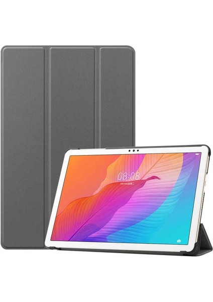 Huawei Matepad T10S Uyumlu Tablet Kılıfı Smart Cover Standlı Akıllı Kılıf, Gri