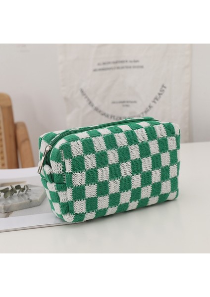 Kore Ins Dama Tahtası Örme Kontrast Yün Ekose Büyük Kapasiteli Depolama Organizatör Çantası Kalem Çantası (Yurt Dışından)