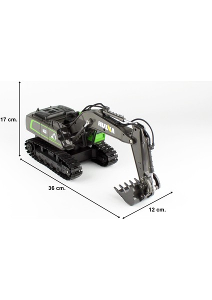 1558 1/18 Ölçek, Ekskavatör, Yeşil Gövdeli, 11 Kanal Uzaktan Kumandalı Iş Makinası