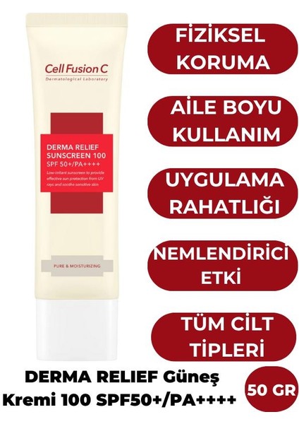 Derma Relief 100 SPF 50+/PA++++ Çocuklar ve Yetişkinler için Güneş Kremi