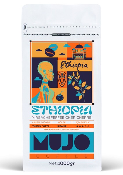 Ethiopia Yirgachefeffe Cher Cherre Çekirdek Kahve 1000 gr