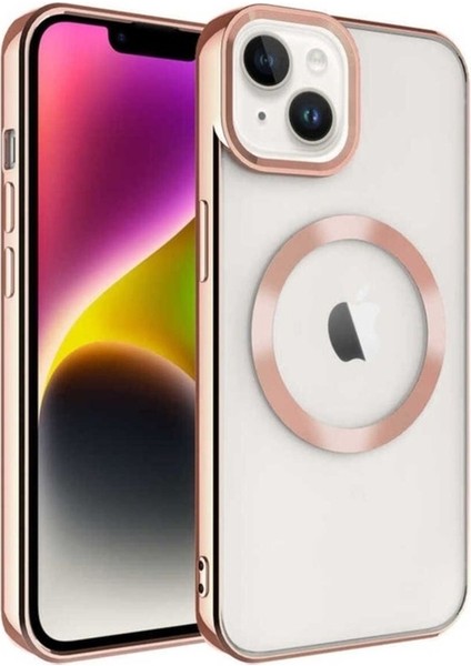 Apple iPhone 14 Plus Uyumlu Kılıf Magsafe Wireless Şarj Özellikli Setro Silikon, Rose Gold