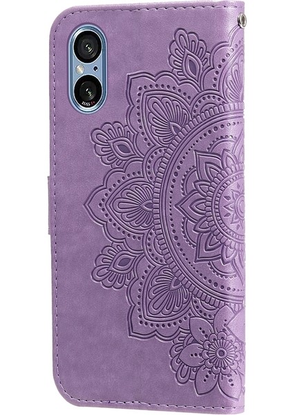 Sony Xperia 5 V Için 7 Yapraklı Çiçek Kabartmalı Deri Kılıf (Yurt Dışından) modelleri