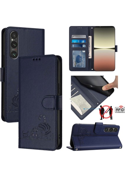 Sony 1 V 2023 Için Kedi Sıçan Desenli Rfıd Pu Kılıf (Yurt Dışından)