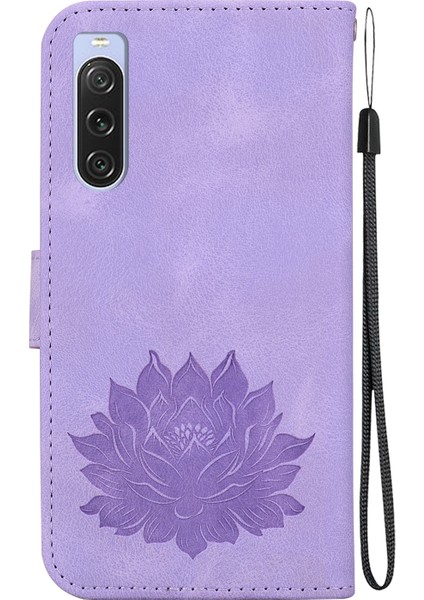 Sony Xperia 10 V Için Lotus Kabartmalı Deri Kılıf (Yurt Dışından)