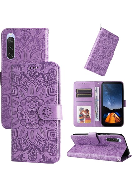 Sony Xperia 10 V Için Kabartmalı Ayçiçeği Deri Kılıf (Yurt Dışından)