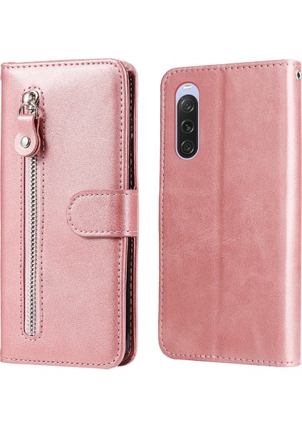 Sony Xperia 10 V Için Buzağı Dokusu Fermuarlı Pu Kılıf (Yurt Dışından)