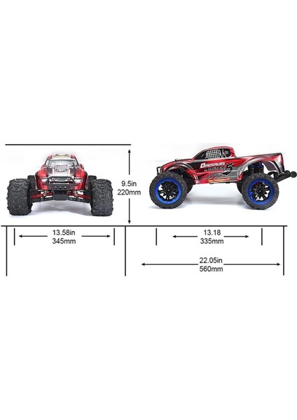 8032 1/8 Ölçek, 4WD Off Road Monster Truck (Dinosaurs Master) Kırmızı Kaportalı, Fırçalı Çift Motorlu, 7.4V 4200MAH Li-Po