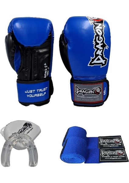 Attack 5 Plus Kick Boks Eldiveni Profesyonel Dişlik ve Boks Bandajı Boks Eldiveni Set