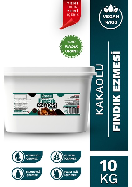 Doğal Kakaolu Parçacıklı Fındık Kreması Katkısız Kahvaltılık Sürülebilir 1.kalite Fındık Ezmesi 10KG